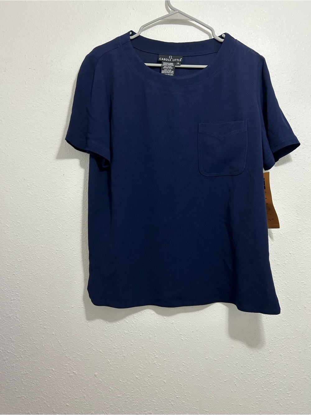 Carole Little Navy Short Sleeve Pocket Top